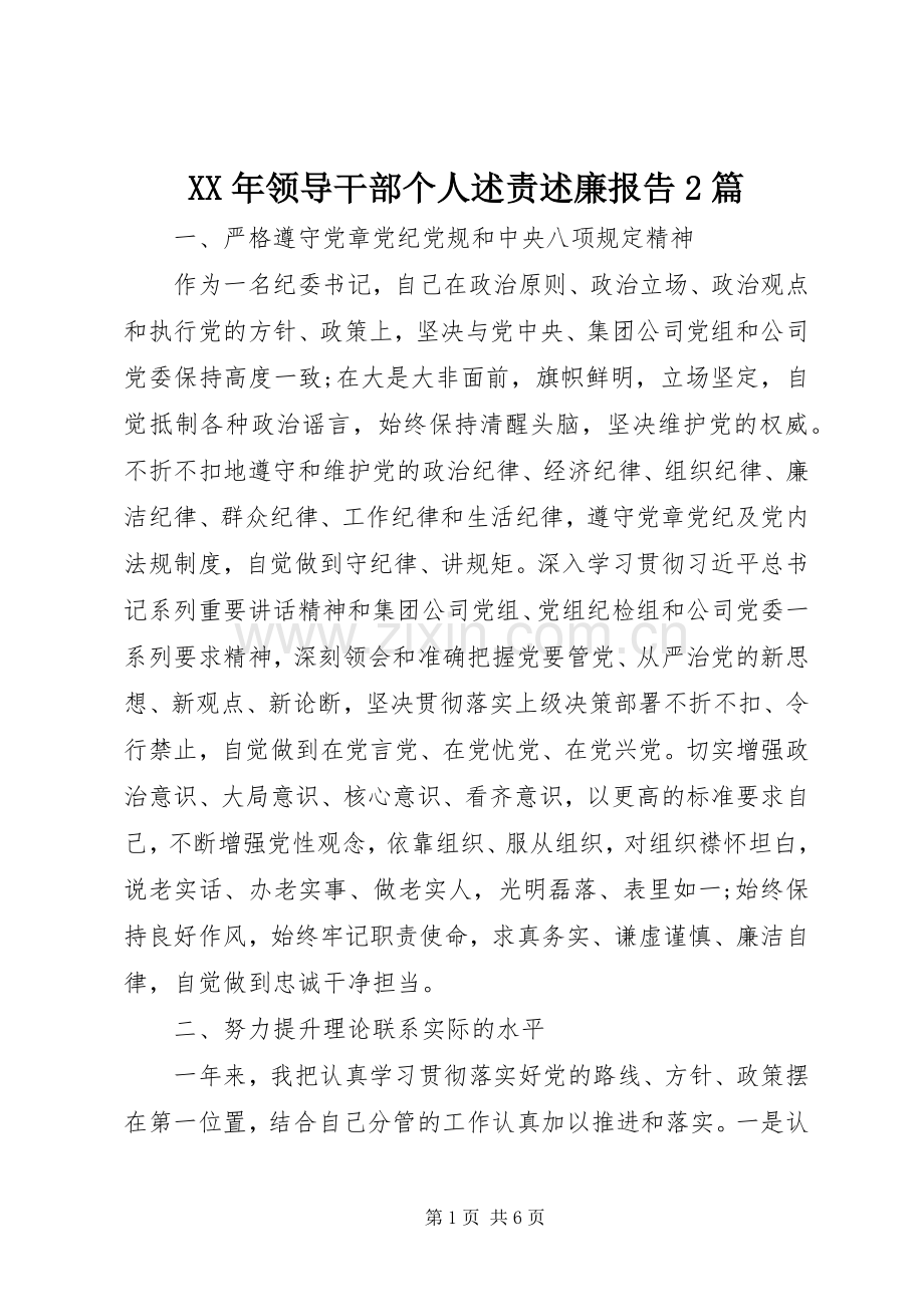 XX年领导干部个人述责述廉报告2篇.docx_第1页