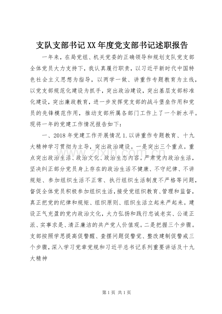 支队支部书记XX年度党支部书记述职报告.docx_第1页