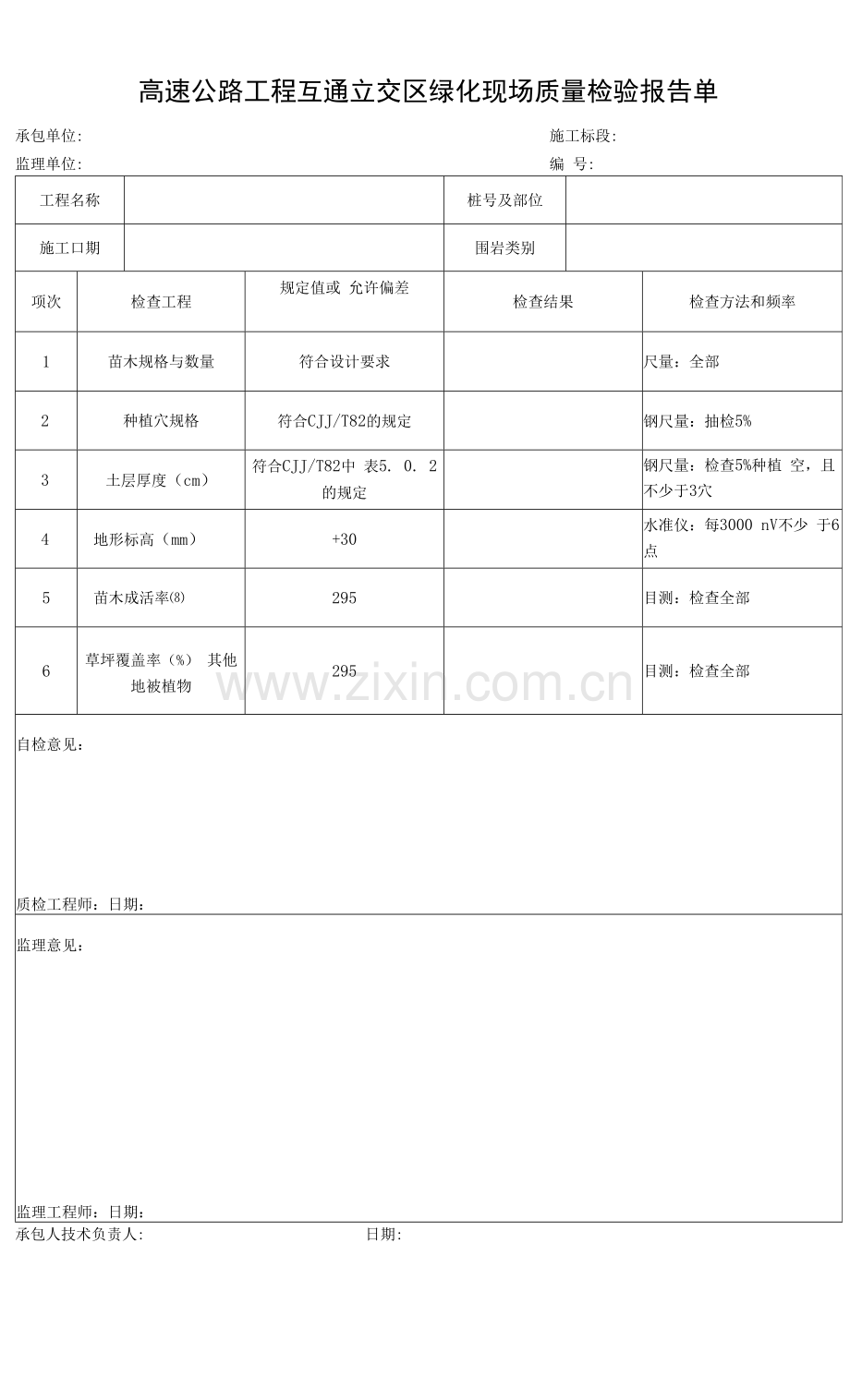 高速公路工程互通立交区绿化现场质量检验报告单.docx_第1页