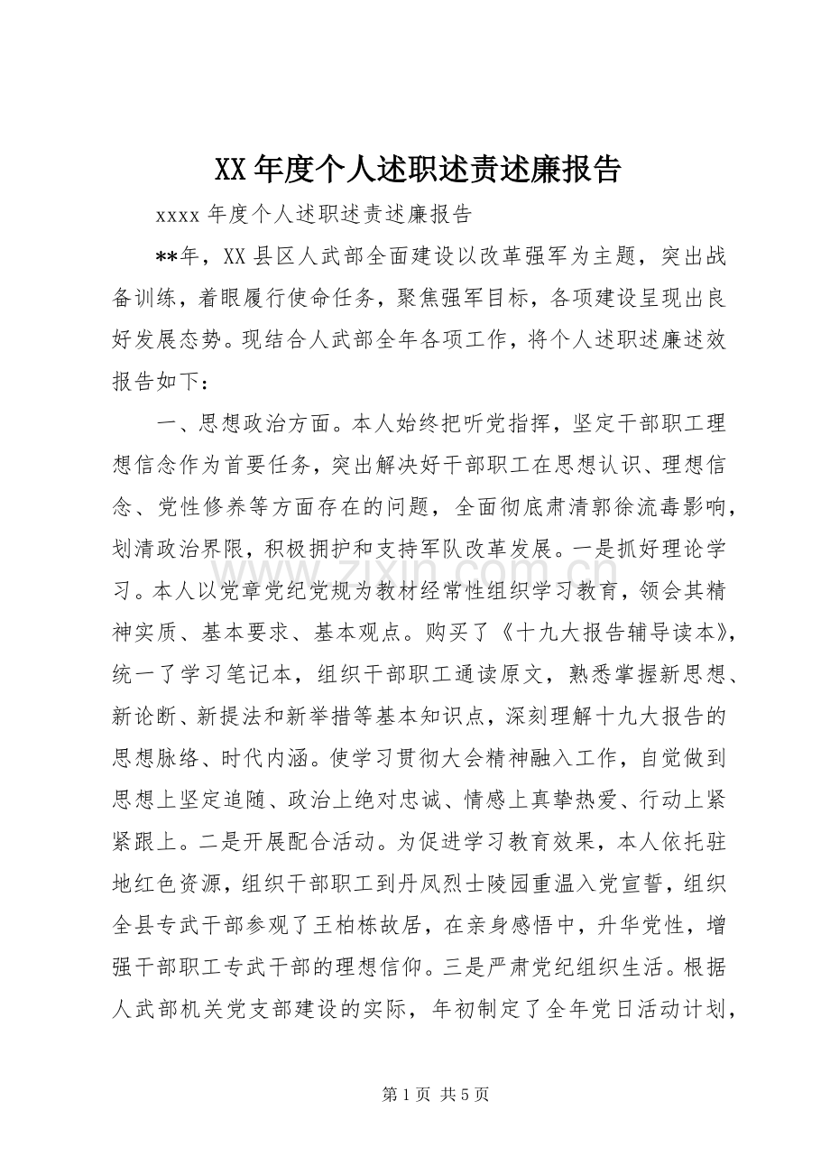 XX年度个人述职述责述廉报告.docx_第1页