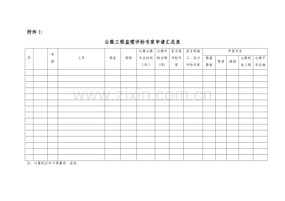 公路工程监理评标专家申请汇总表.doc_第1页