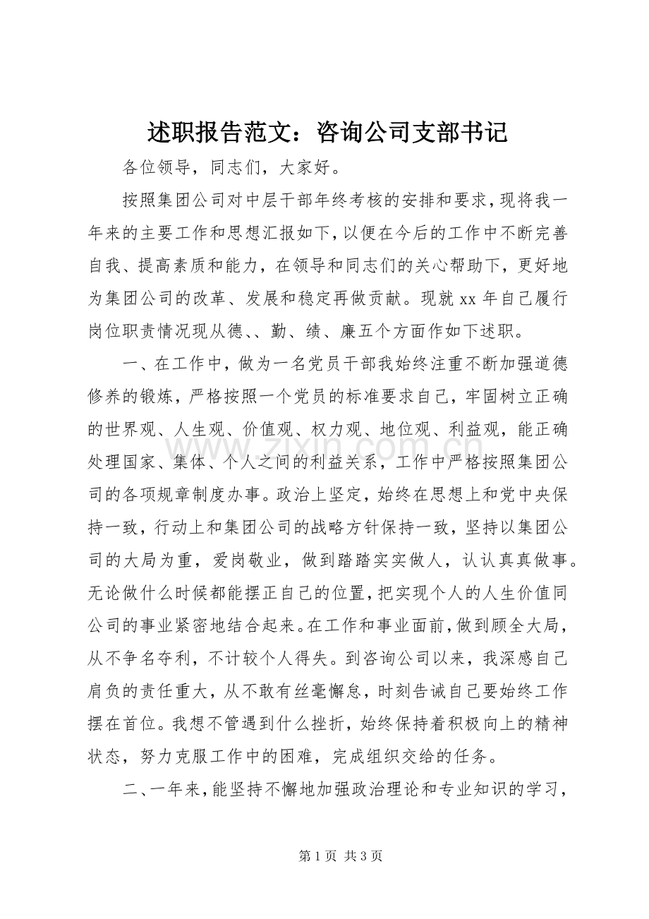 述职报告范文：咨询公司支部书记.docx_第1页