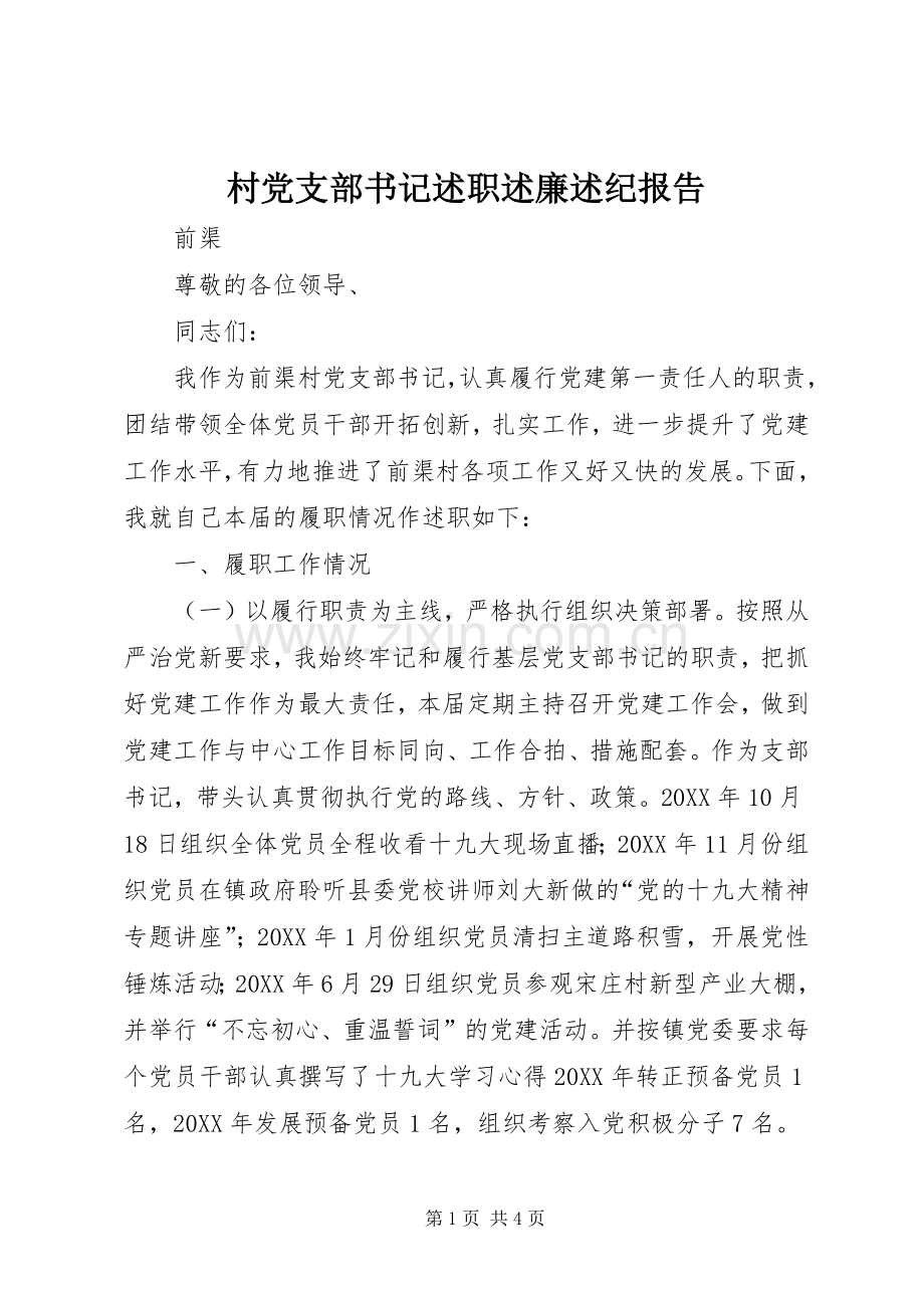 村党支部书记述职述廉述纪报告.docx_第1页