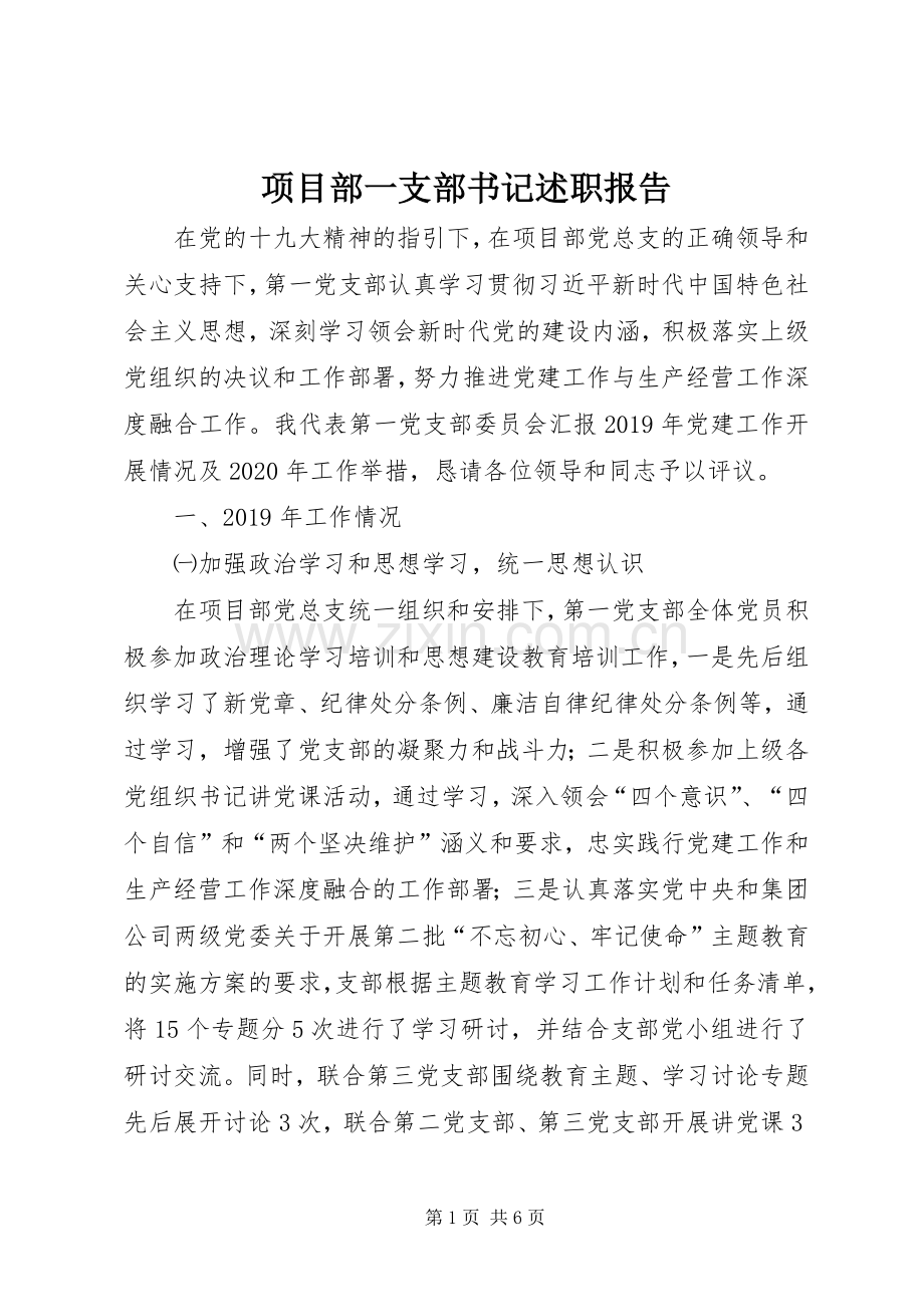 项目部一支部书记述职报告.docx_第1页