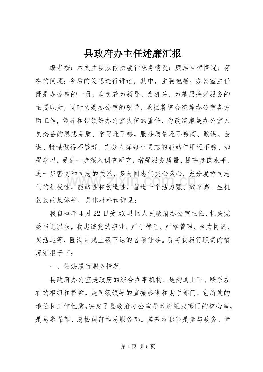 县政府办主任述廉汇报.docx_第1页