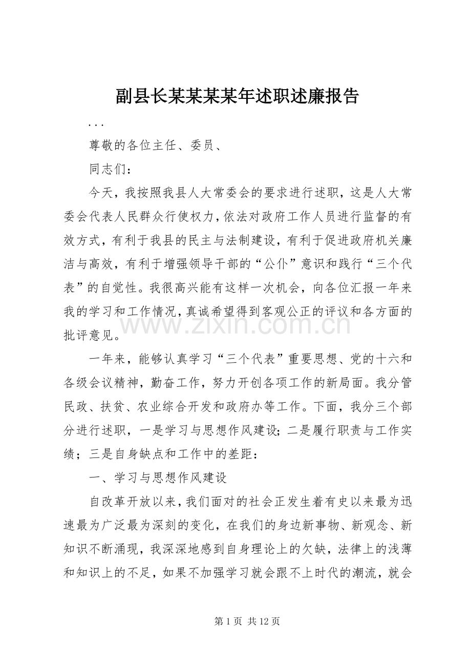 副县长某某某某年述职述廉报告.docx_第1页