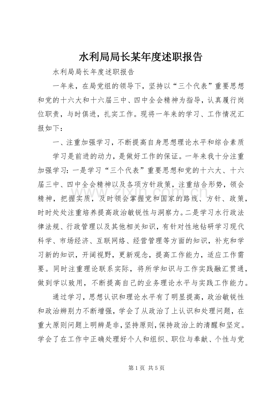 水利局局长某年度述职报告.docx_第1页