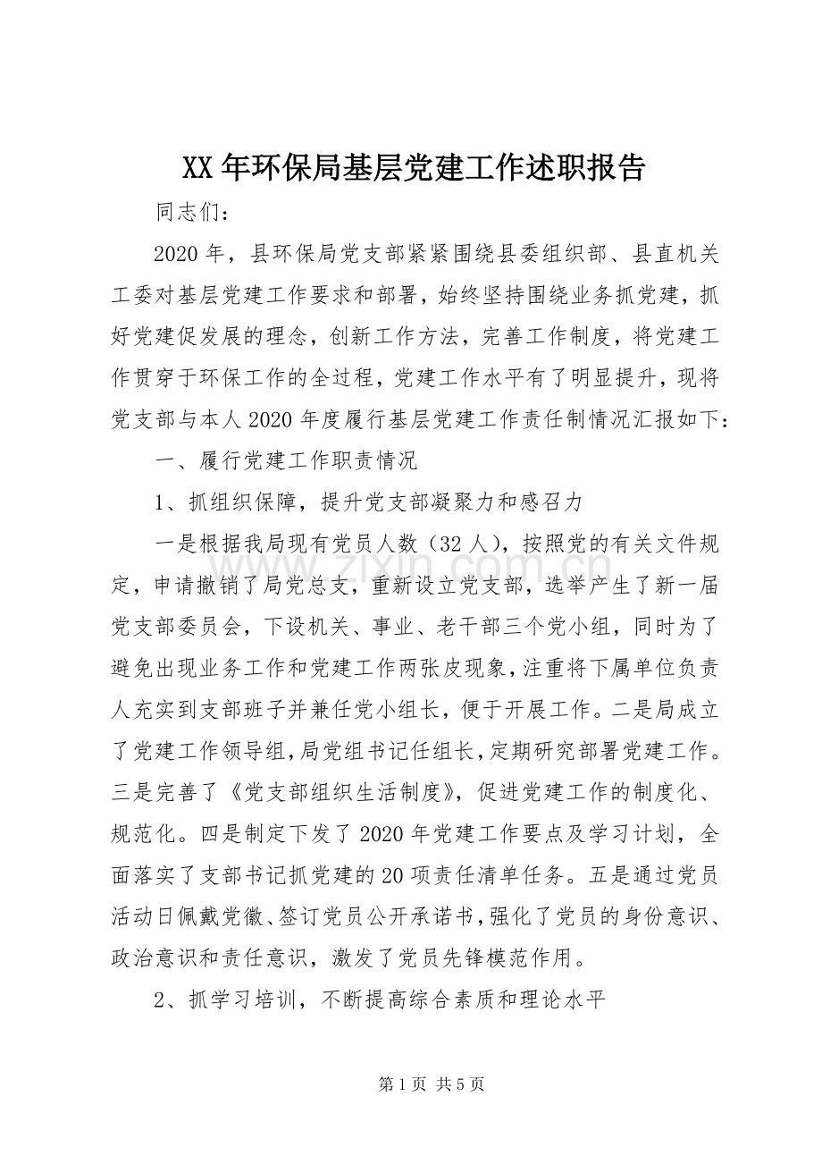 XX年环保局基层党建工作述职报告.docx_第1页