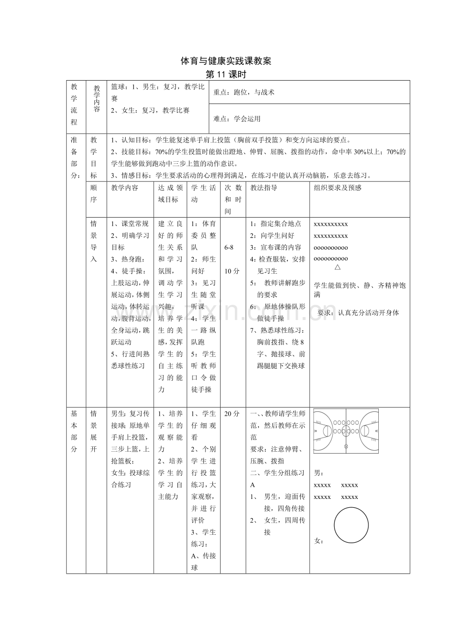 体育与健康实践课教案11.doc_第1页