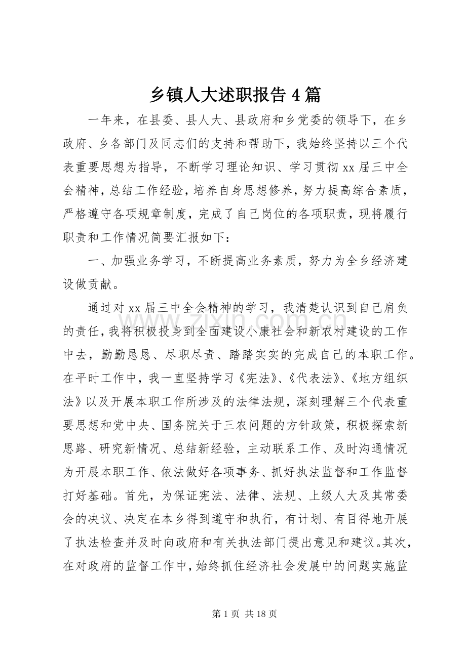 乡镇人大述职报告4篇.docx_第1页