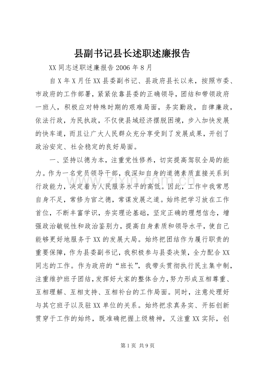 县副书记县长述职述廉报告.docx_第1页