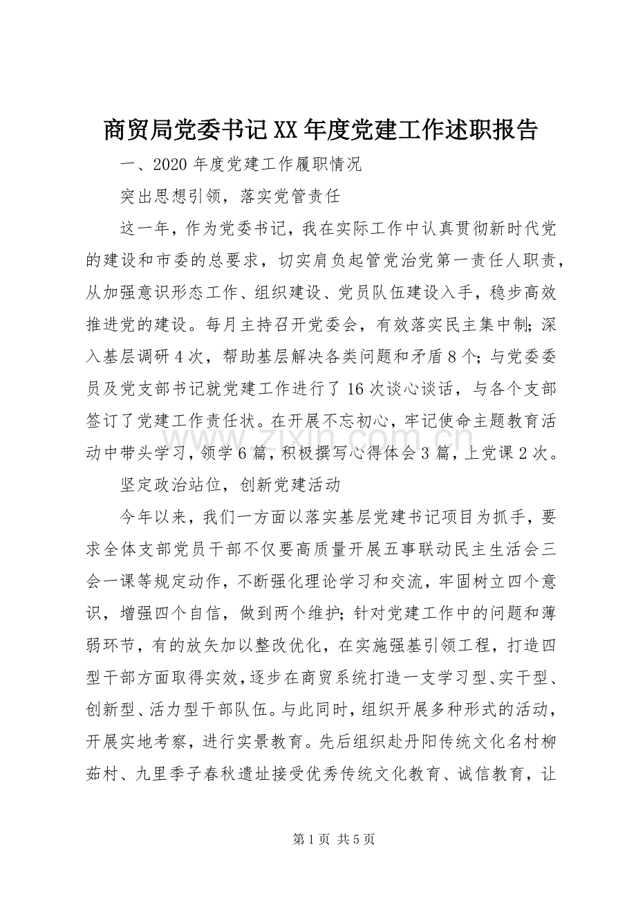 商贸局党委书记XX年度党建工作述职报告.docx_第1页