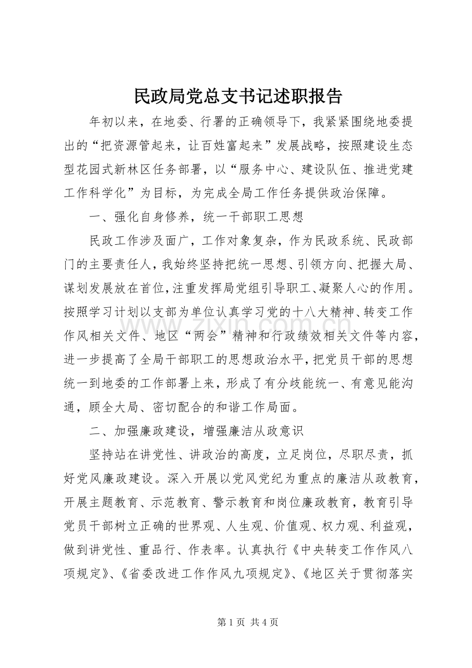 民政局党总支书记述职报告.docx_第1页