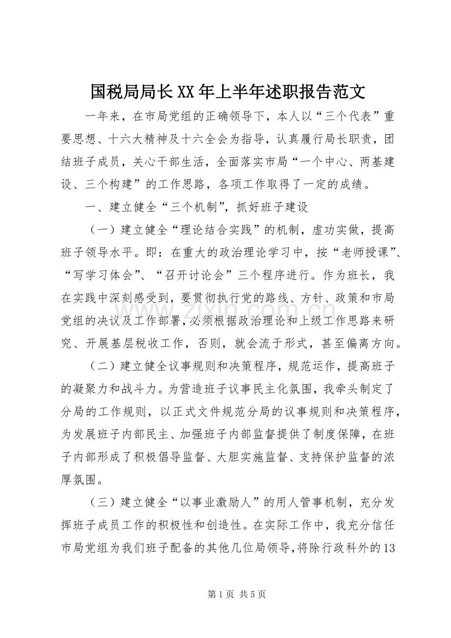 国税局局长XX年上半年述职报告范文.docx_第1页