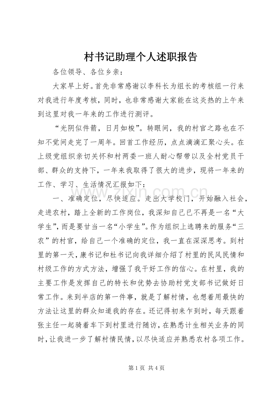 村书记助理个人述职报告.docx_第1页