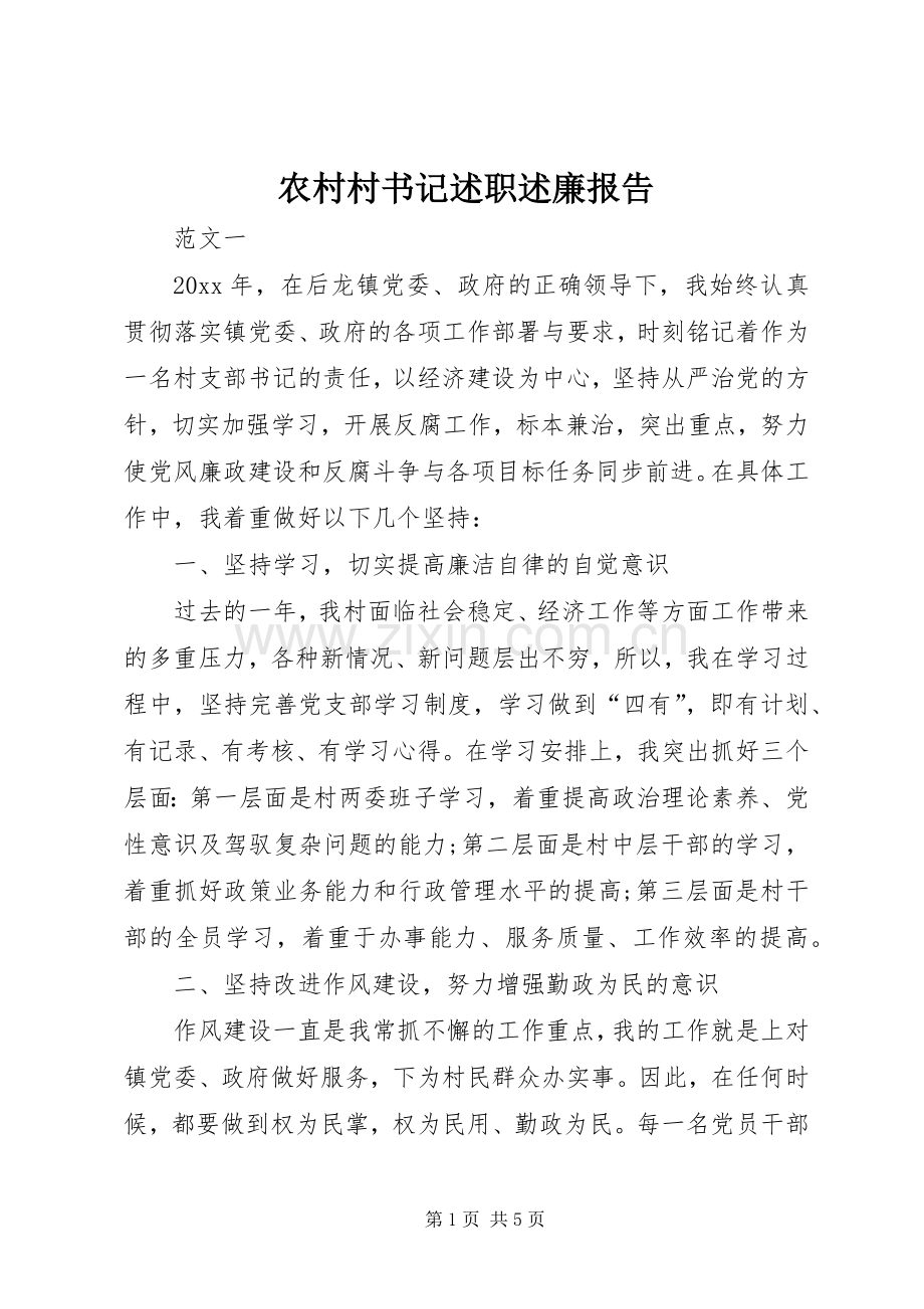 农村村书记述职述廉报告.docx_第1页