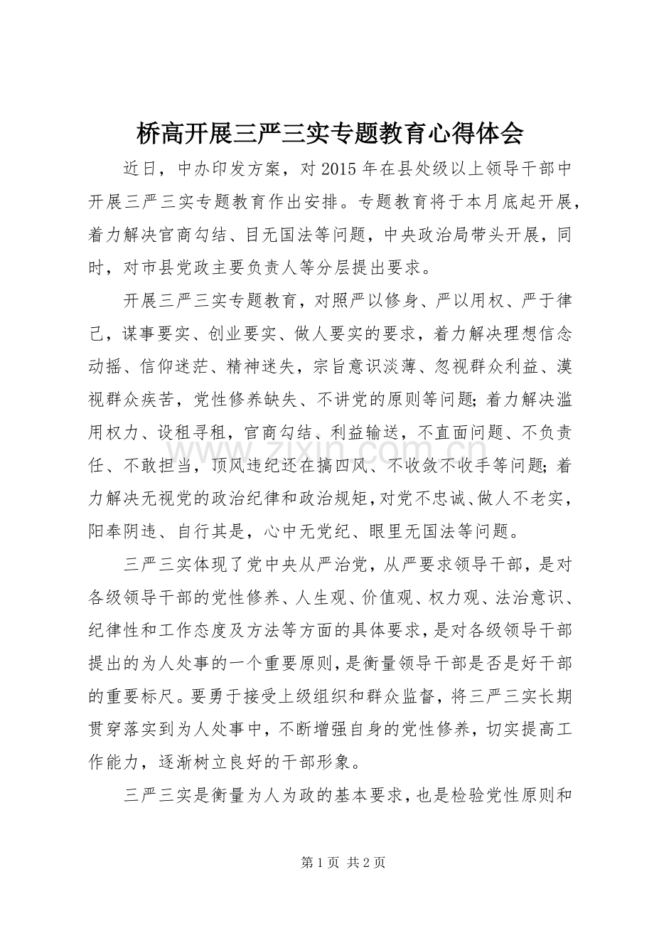 桥高开展三严三实专题教育心得体会.docx_第1页