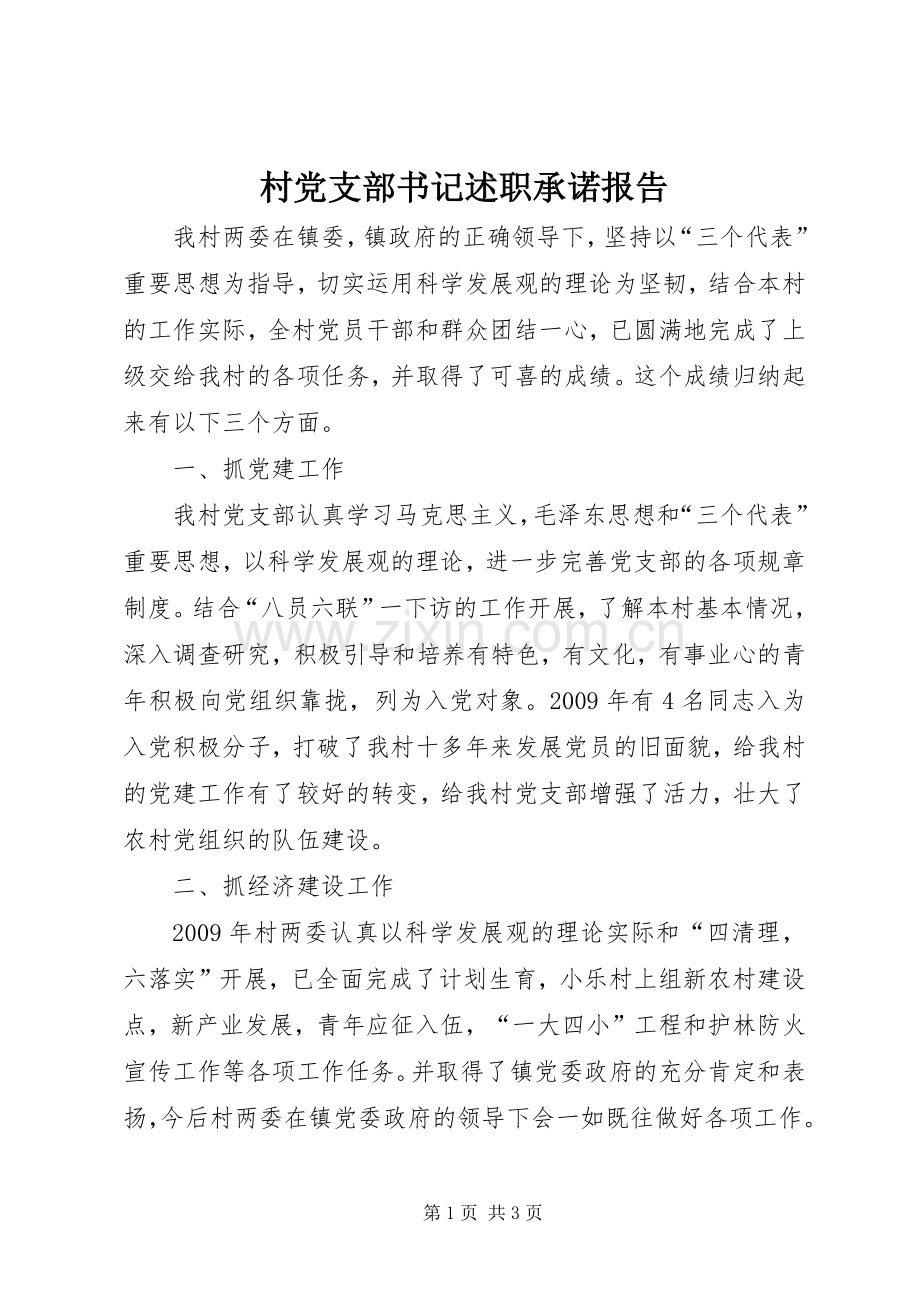 村党支部书记述职承诺报告.docx_第1页