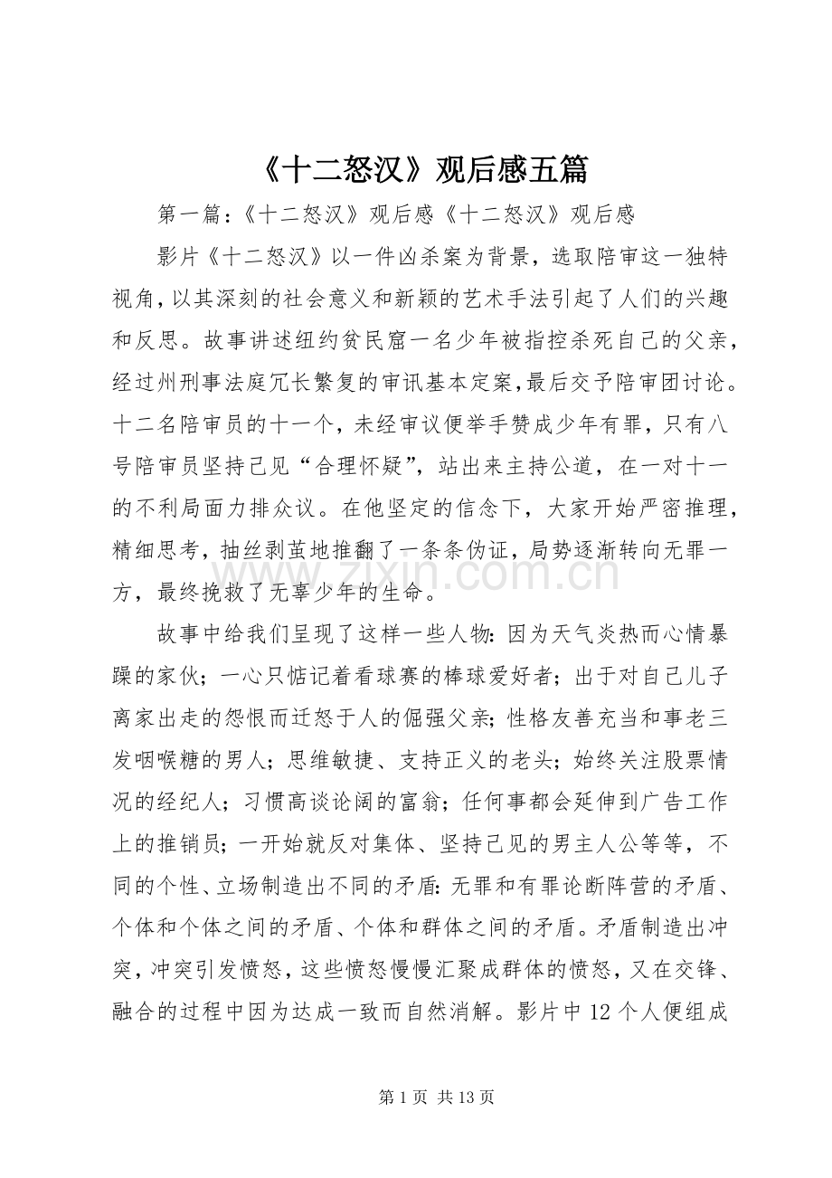 《十二怒汉》观后感五篇.docx_第1页