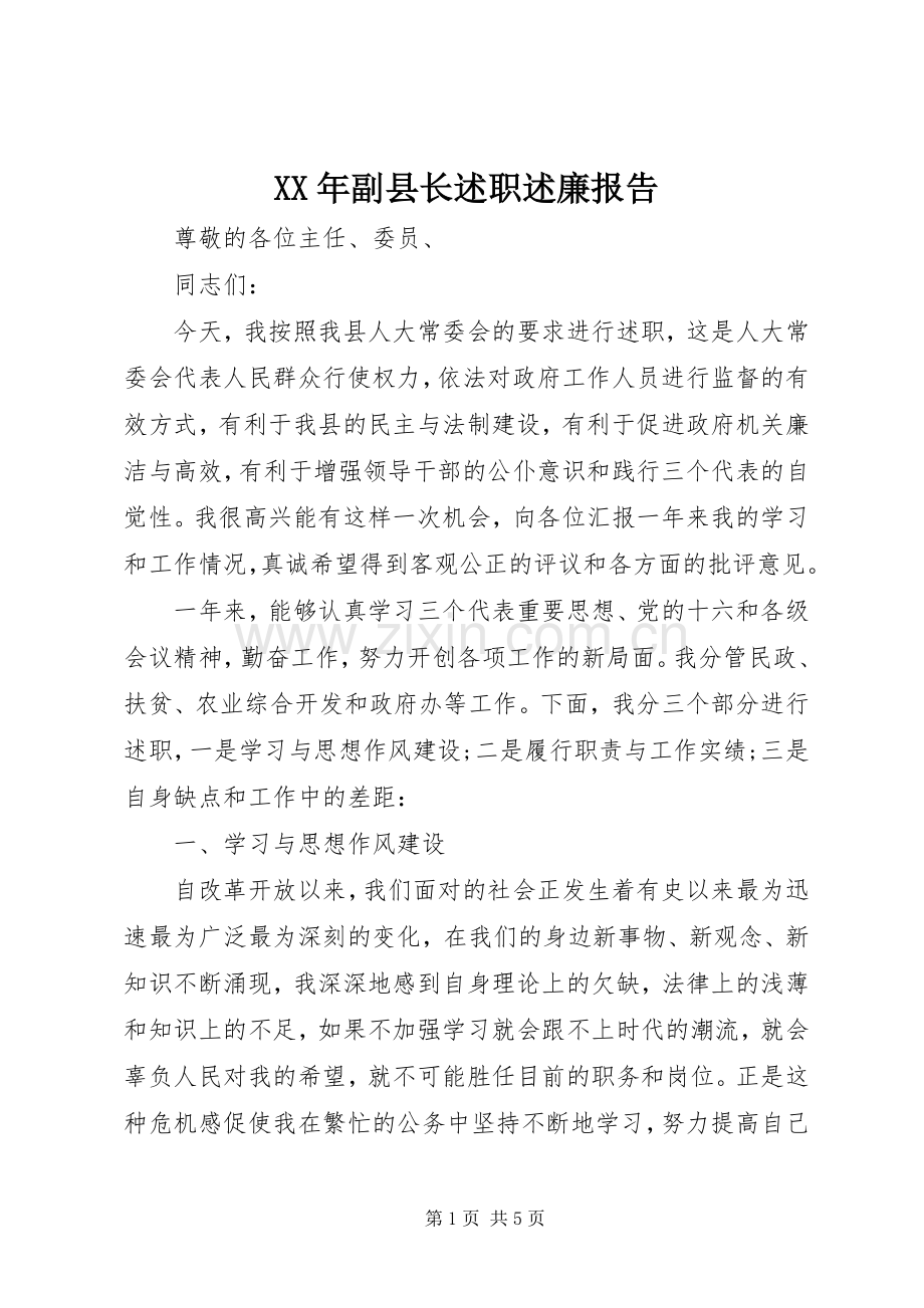 XX年副县长述职述廉报告.docx_第1页