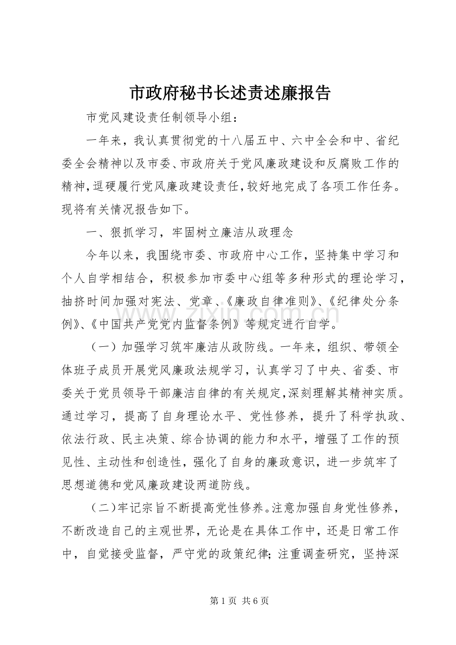 市政府秘书长述责述廉报告.docx_第1页