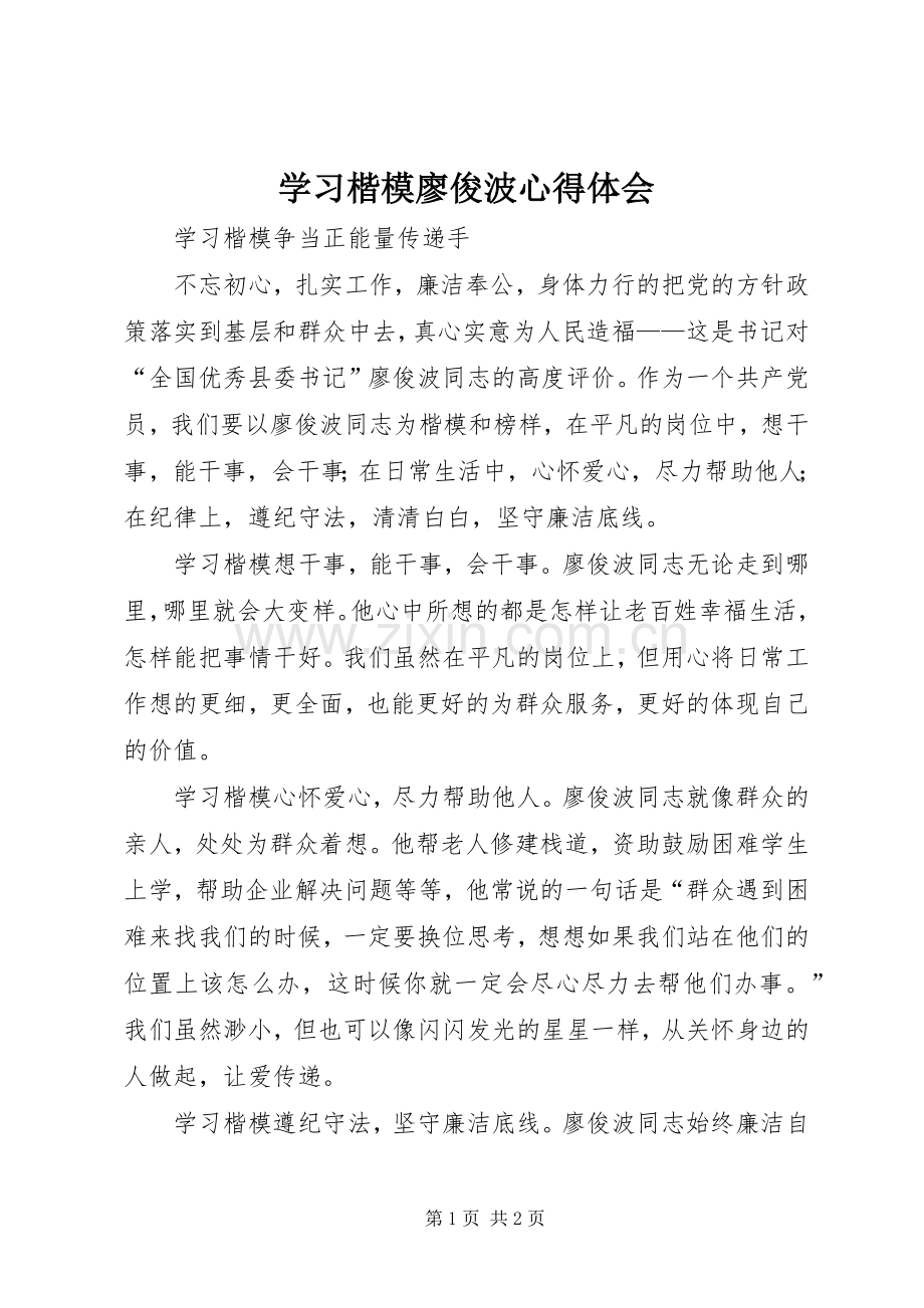 学习楷模廖俊波心得体会.docx_第1页