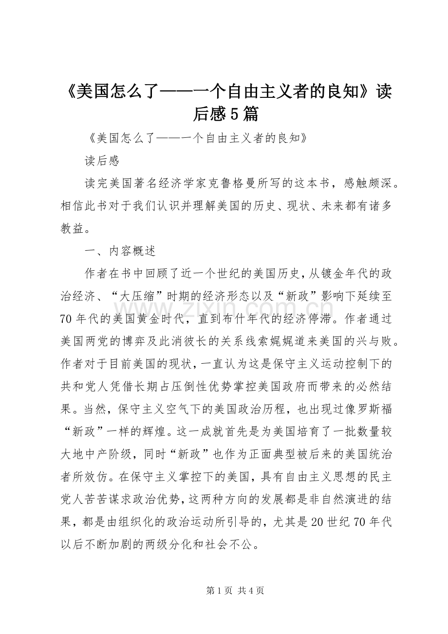 《美国怎么了——一个自由主义者的良知》读后感5篇.docx_第1页