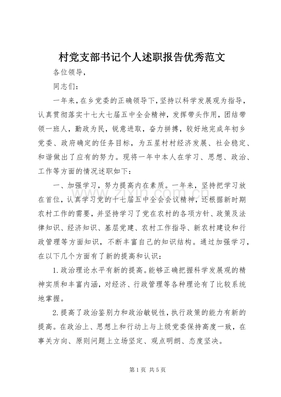 村党支部书记个人述职报告优秀范文.docx_第1页