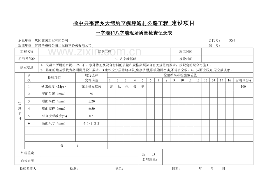 涵洞工程一,八字墙基础(墙身)资料表格.doc_第3页