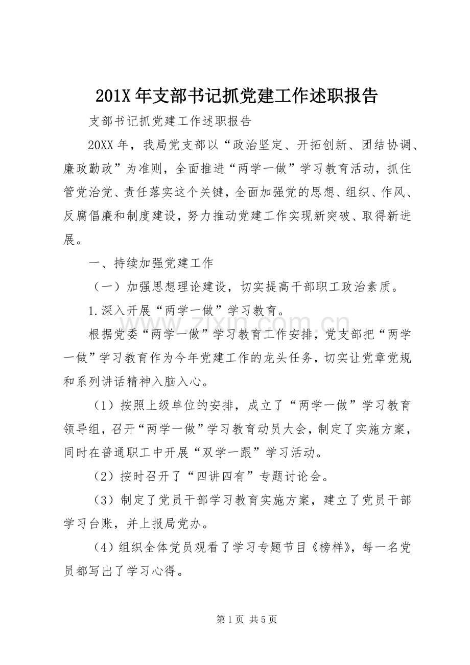 201X年支部书记抓党建工作述职报告.docx_第1页