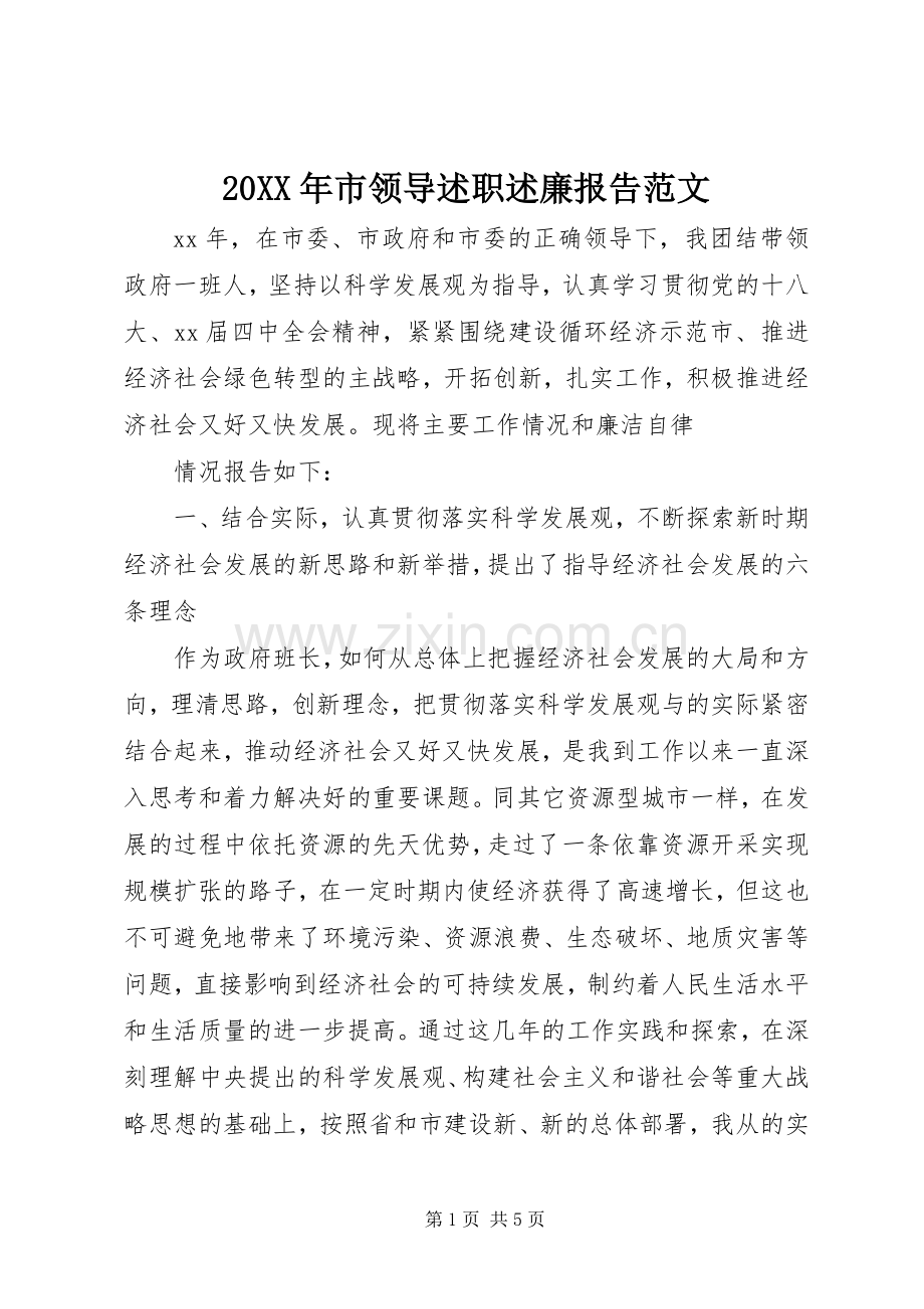 20XX年市领导述职述廉报告范文.docx_第1页