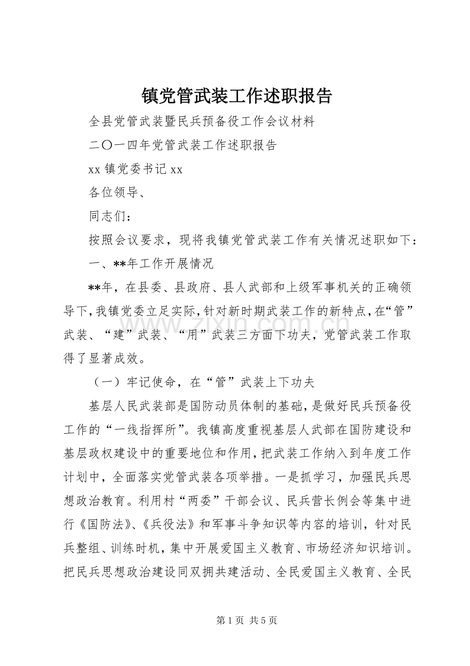 镇党管武装工作述职报告.docx_第1页