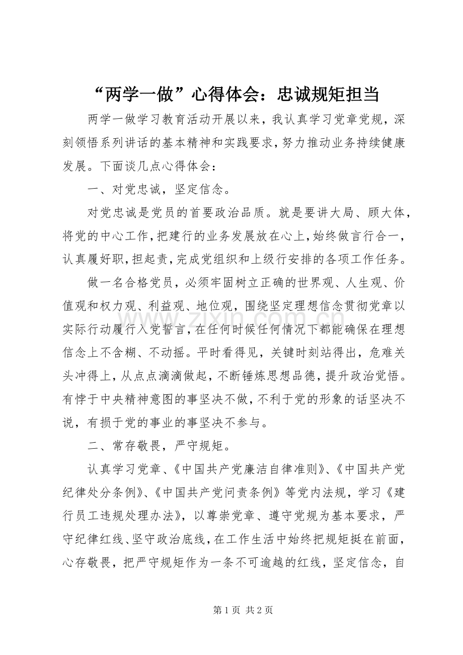 “两学一做”心得体会：忠诚规矩担当.docx_第1页