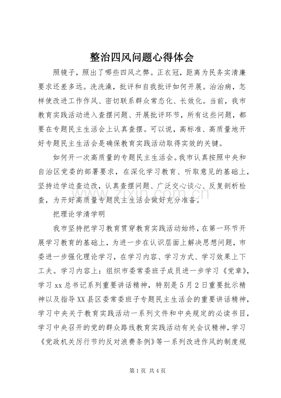 整治四风问题心得体会.docx_第1页