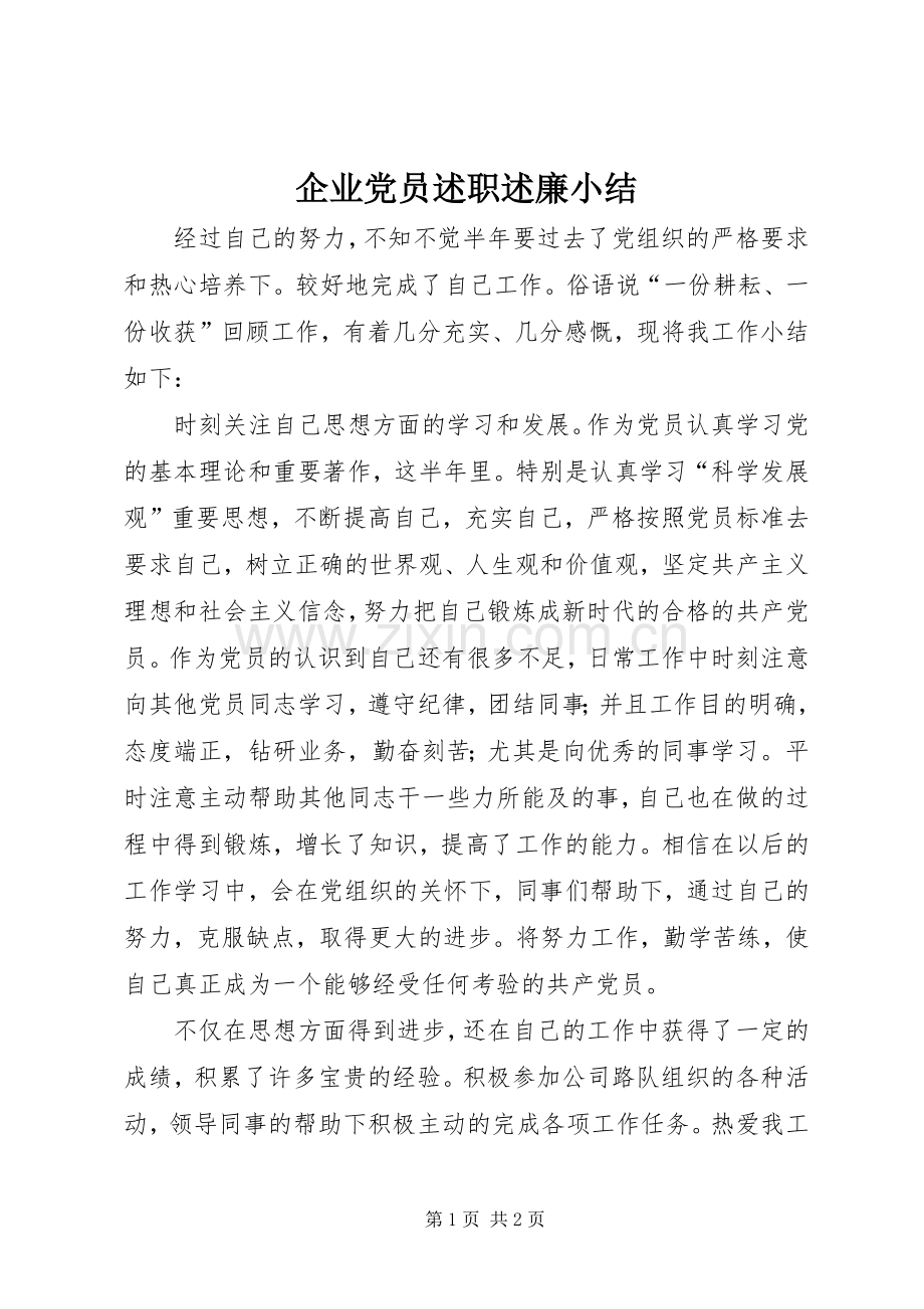 企业党员述职述廉小结.docx_第1页