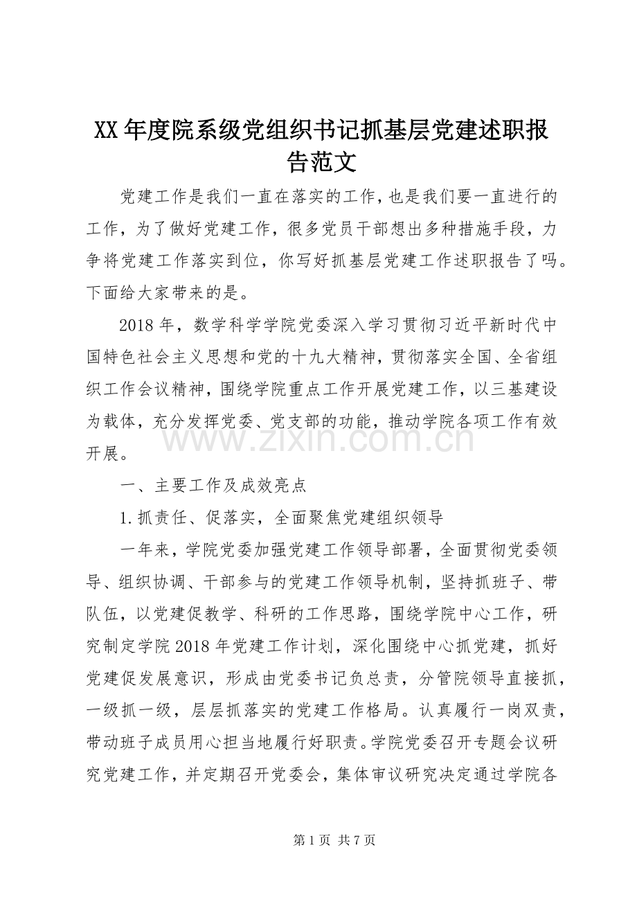 XX年度院系级党组织书记抓基层党建述职报告范文.docx_第1页