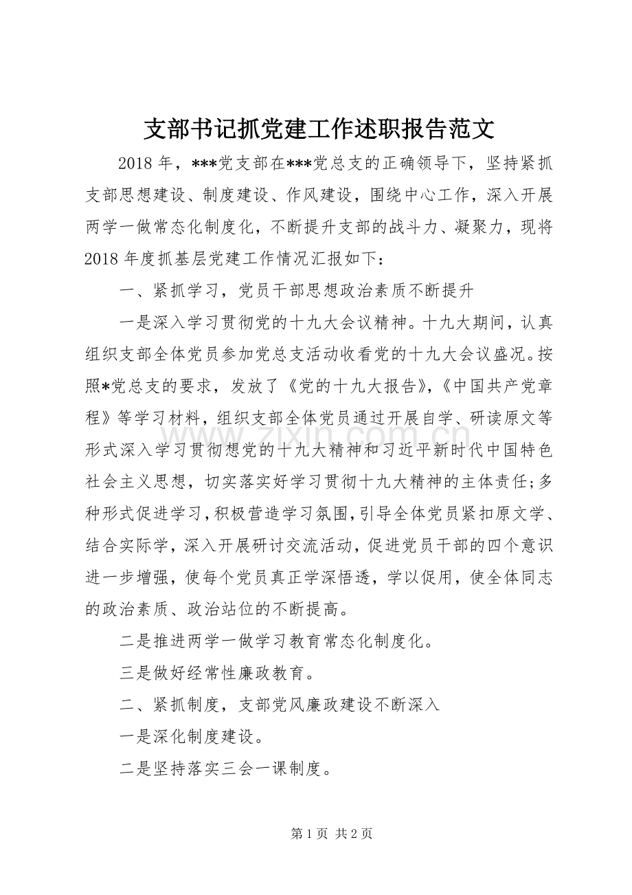 支部书记抓党建工作述职报告范文.docx_第1页