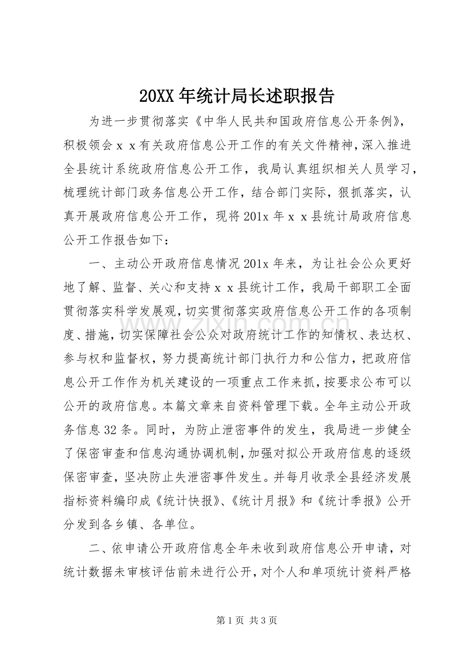 20XX年统计局长述职报告.docx_第1页