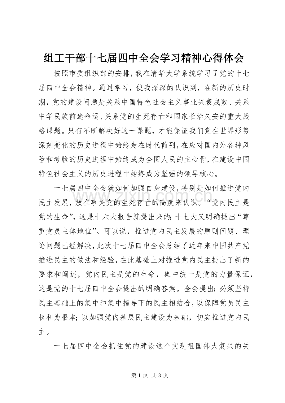 组工干部十七届四中全会学习精神心得体会.docx_第1页