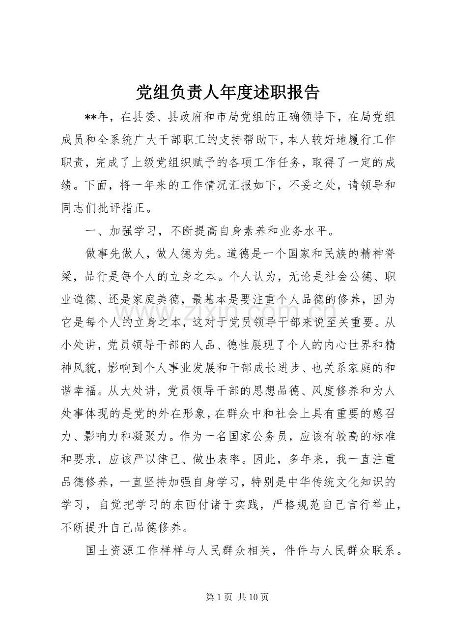 党组负责人年度述职报告.docx_第1页