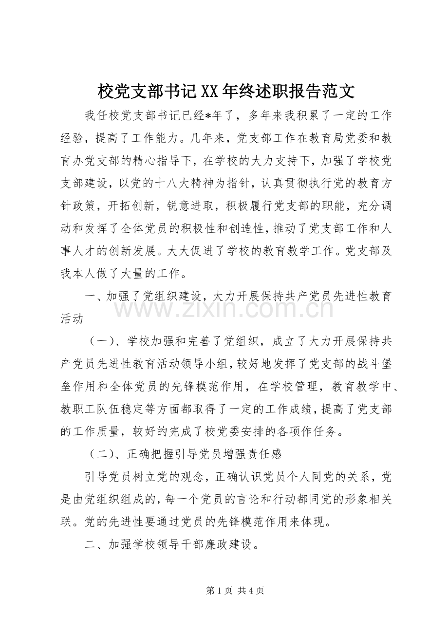 校党支部书记XX年终述职报告范文.docx_第1页