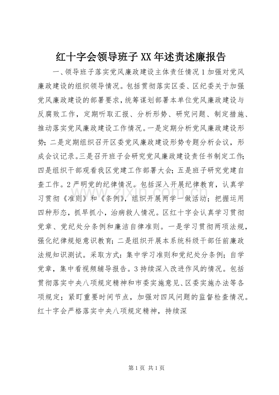 红十字会领导班子XX年述责述廉报告.docx_第1页