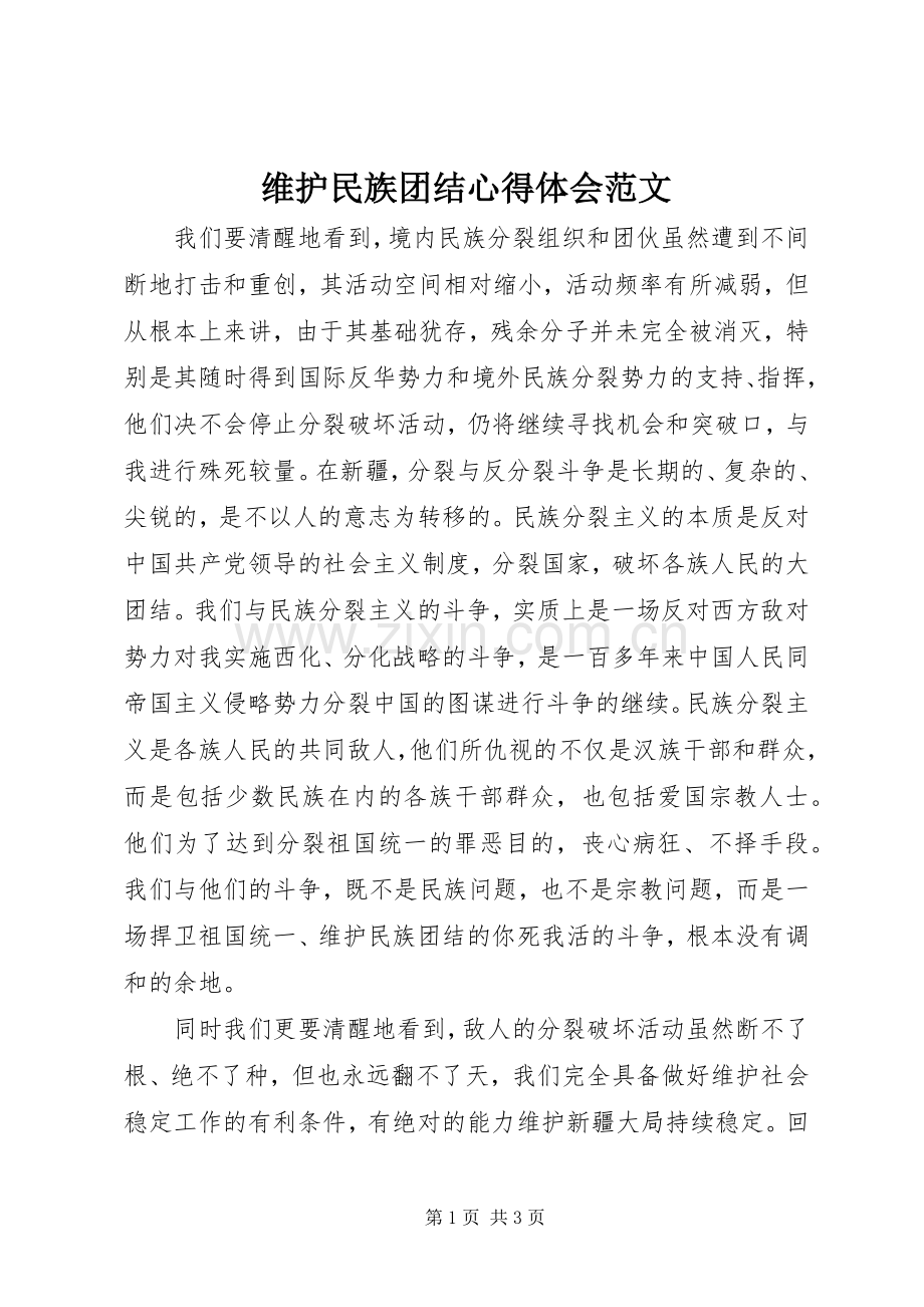 维护民族团结心得体会范文.docx_第1页