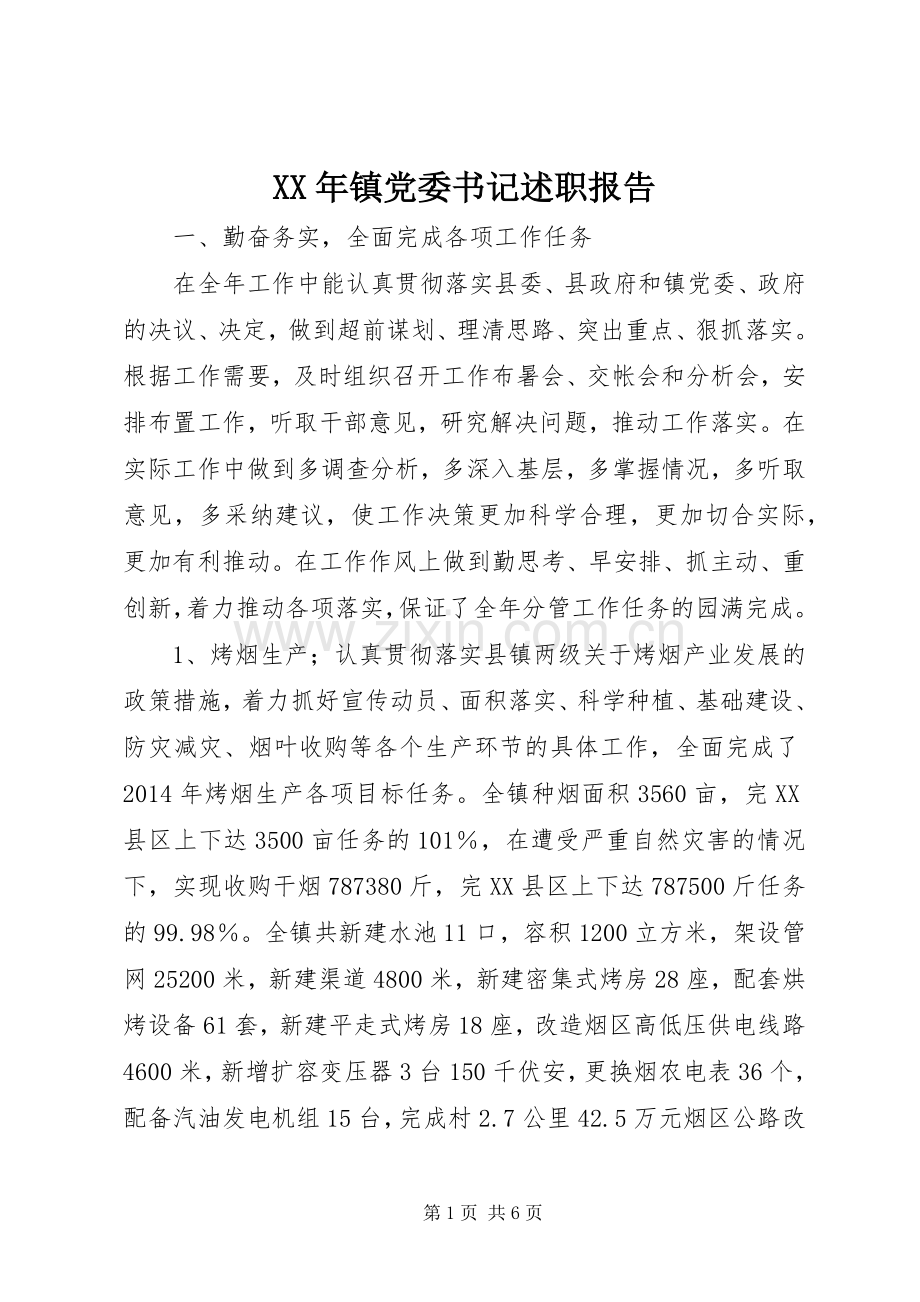 XX年镇党委书记述职报告.docx_第1页