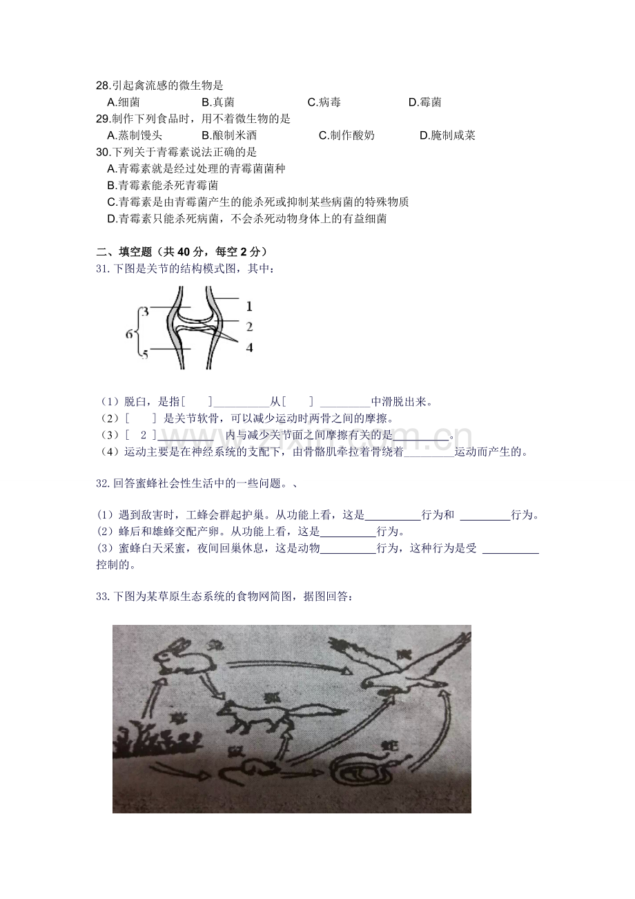 八年级上生物试卷.doc_第3页