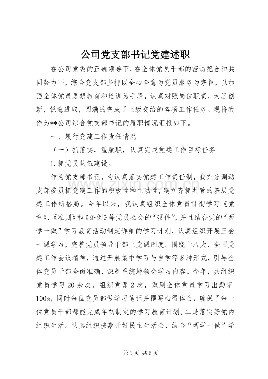 公司党支部书记党建述职.docx_第1页