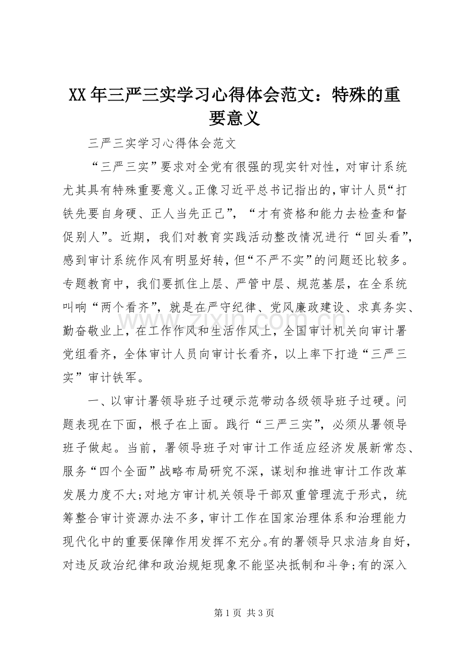 XX年三严三实学习心得体会范文：特殊的重要意义.docx_第1页