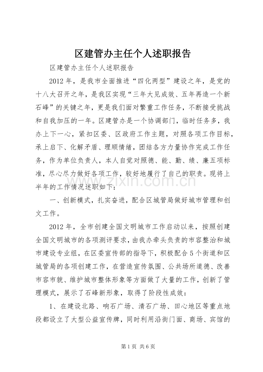 区建管办主任个人述职报告.docx_第1页