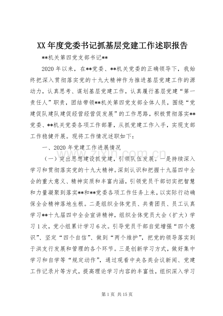 XX年度党委书记抓基层党建工作述职报告.docx_第1页