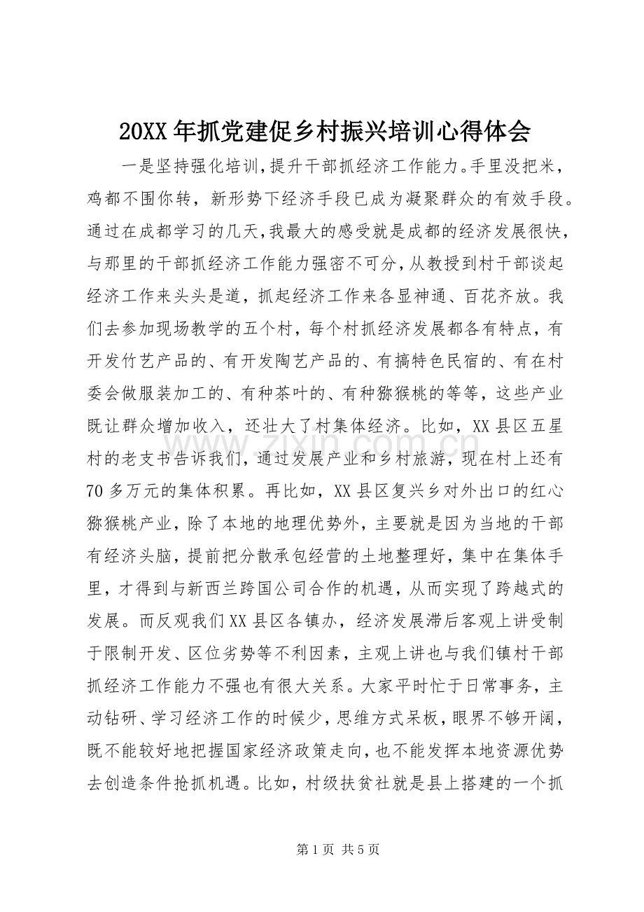 20XX年抓党建促乡村振兴培训心得体会.docx_第1页